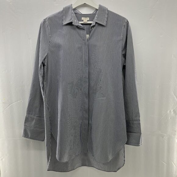 J. Crew Sz M Button Front Tunic Shirt Factory Striped Infinity Long Sleeve C3531 - Picture 2 of 13